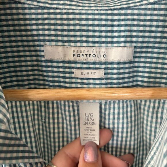 Perry Ellis Blue Casual Button Down Shirt Lightweight Cotton large - Picture 4 of 7